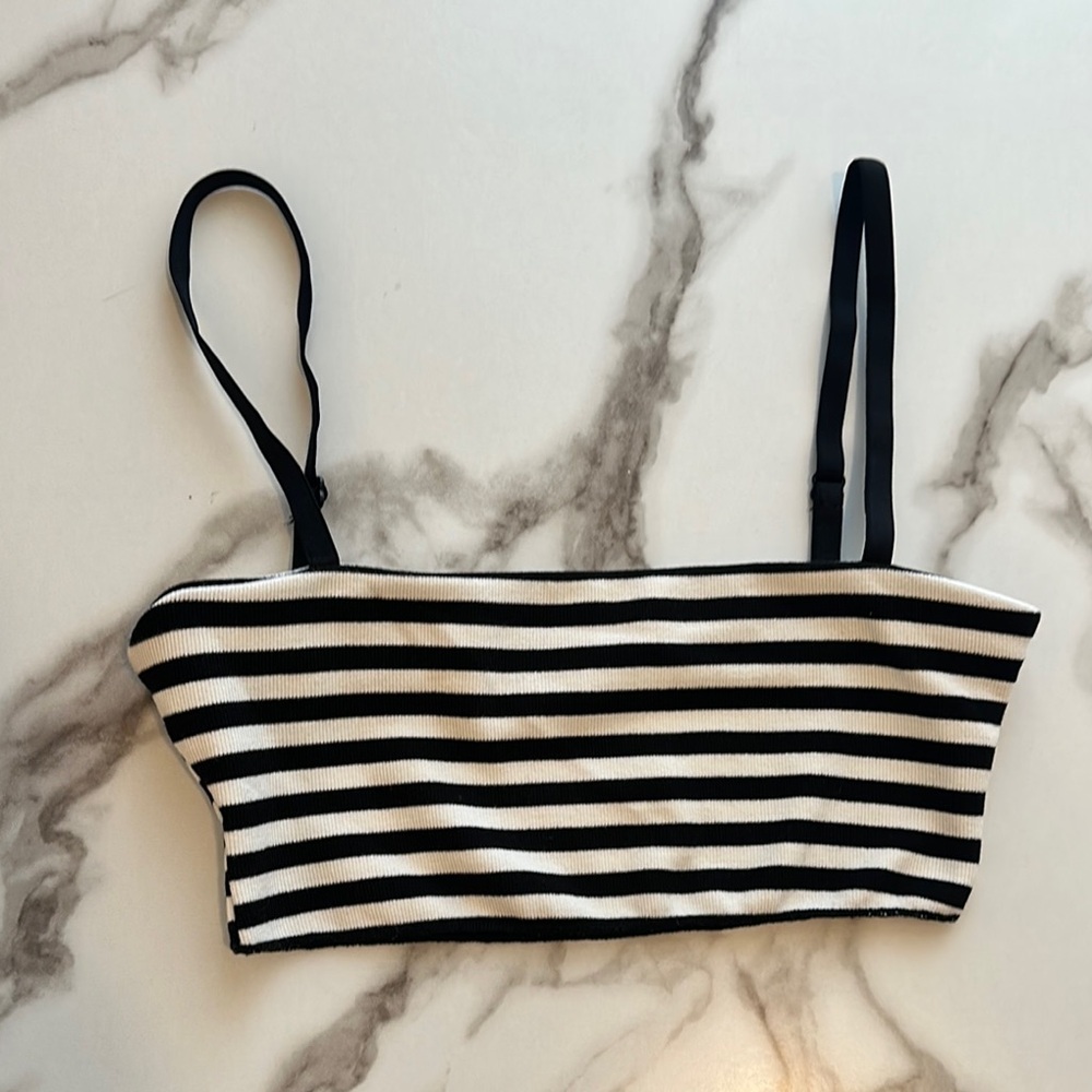 Zara Black and White Striped Crop Top